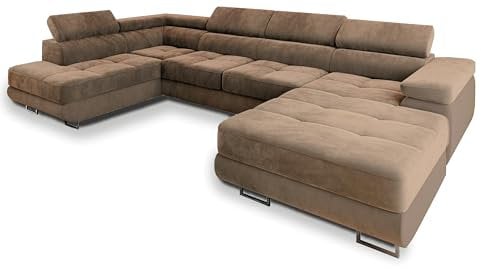Masseno Ecksofa CASONE L-S mit Schlaffunktion U-Form, Sofa mit Bettkasten, Wohnzimmersofa, Couch, Soffa, Bettsofa, Couchgarnitur- Beige, Monolith 09