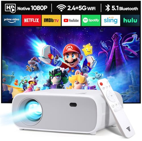 Vidéoprojecteur avec WiFi Bluetooth, mini vidéoprojecteur d'extérieur / maison vidéo Full HD Native 1080P Vidéoprojecteur portable 4K Home Cinéma 18000 lumens, compatible avec iPhone/Android