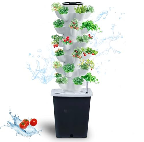 JPWDDWYT Hydroponics Tower Indoor Growing System Vertical Garden Planter Indoor Smart Garden Kit with Pump and Movable Water Tank Vegetable Plant Gift for Gardening Lover (30-Plants)