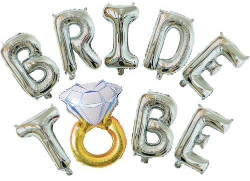 Ovanda Silber 16 Zoll Bride to Be Deko, JGA Deko Ballons, Helium Buchstaben Folienballons Banner, Bride to Be Girlande Ballon, Diamant Ring Latex Ballons für Brautdusche, Bachelorette Party,Geburtstag