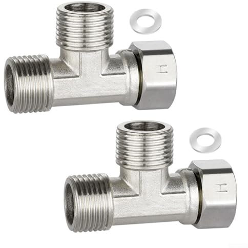 2 Stück 304 Edelstahl 3-Wege-Anschlüsse 1,27 cm DN15 T-Fitting Überwurfmutter Rohr, für Eckventile, Schläuche, Hausleitungen, für Sprüher, abgewinkeltes Ventil