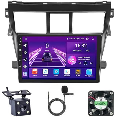 Android 15 Radio de Coche 9 Pulgadas Pantalla Táctil 2 DIN para Toyota Vios Yaris 2007-2012 con Carplay Inalámbrico Android Auto Bluetooth GPS FM WiFi USB Apoyo Mandos Volante+AHD Cámara(U4(6G+128G))