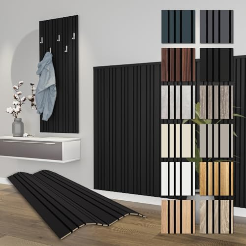 HEXIM Akustikpaneele 4 Stück 138,5x60cm Holz Mila - flexible Holzpaneele Platten Wandpaneele Wanddeko Wand Kombipaneel Wandverkleidung Schalldämmung Akustikfilz schwarz (3.32m² Black Edition)