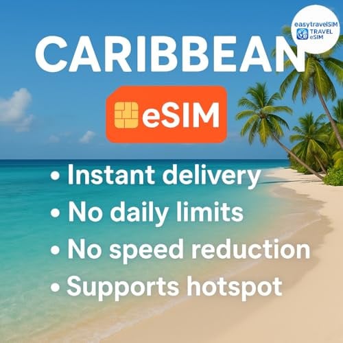 Caribbean eSIM 23 Länder unterstützt Hotspot-High-Speed-Daten, 30 Tage, 3-20 GB E-Mail-Lieferung (5 GB für 30 Tage)