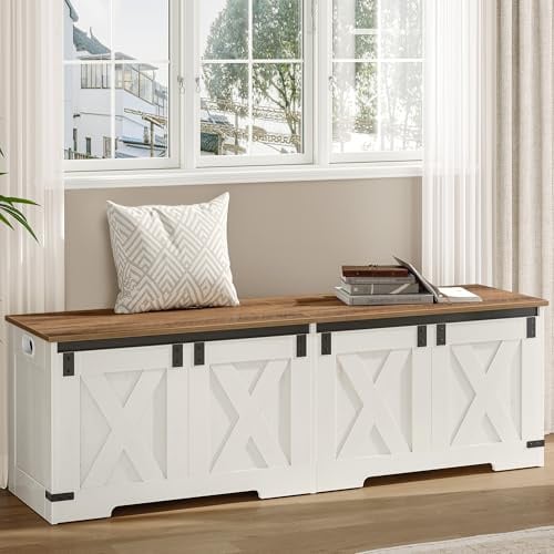 Hzuaneri Cassapanca co Vano Portaoggetti, 40 x 150 x 48,5 cm Bianco Marrone
