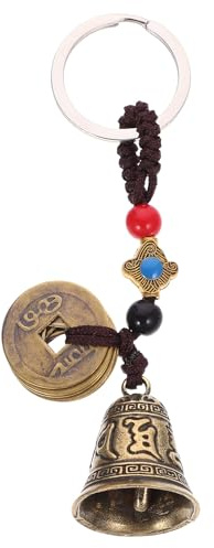 ifundom Porte-Clés Clochette en Cuivre Jaune Pendentif Décoratif Six Mots Sacrés Ornement Suspendu pour Paquet Accessoire Porte-Clés Unitaire Style Chinois Traditionnel