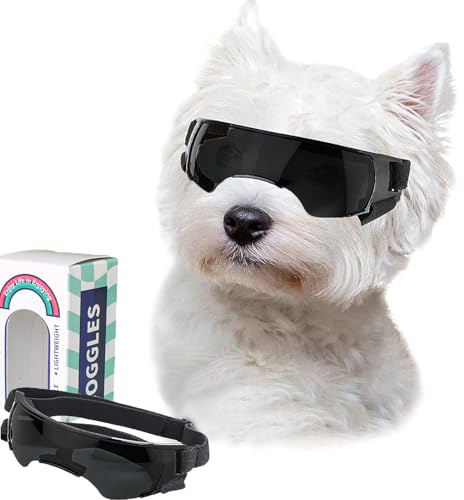 CEASELESLY Hundebrille für kleine Rassen, UV-Schutz, Winddicht, Augenschutz, Haustier-Sonnenbrille mit verstellbaren Riemen, zum Autofahren/Outdoor-Aktivitäten (Schwarz)