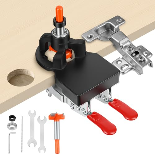 NUTKIT 35 mm Scharnier Bohrschablone, Aluminium Topfscharnier Schablone | Aluminiumlegierung Topfband Bohrschablone mit Doppelspanner,Verdeckte Scharnierlehre Jig für Holzmöbel Schränk Lochöffner Tür