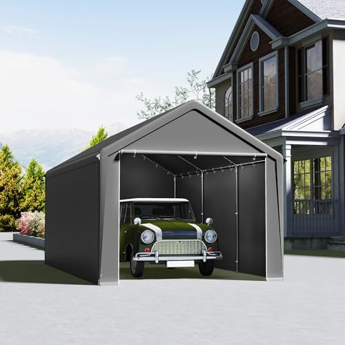 MAYTIIMO Carport Lagerzelt 3x6m Grau, Stahlgestell verzinkt, PE Plane 200g/m² wasserdicht UV Schutz, inkl. Seitenplanen, Dachverstärkung & Zubehör für Fahrzeuge und Lagerung