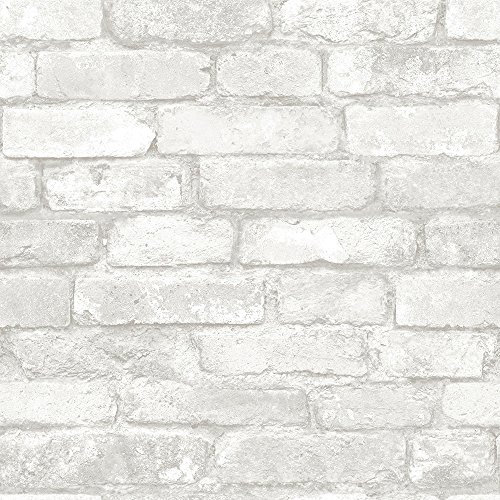 NuWallpaper NU3010 Grey and White Brick Peel and Stick Wallpaper, Grey/White, 3.125 in*20.875 in*3.125 in