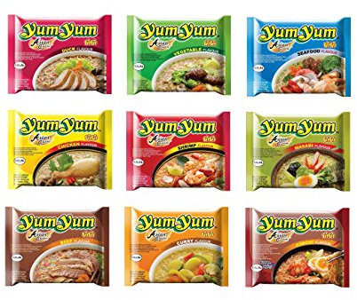 9 x 60g YumYum Instant Nudelsuppen Probierpaket Yum Yum Chicken Beef Duck Pamai Pai®