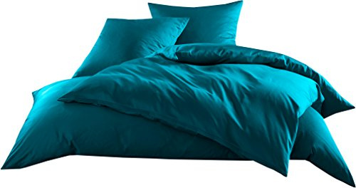 Bettwaesche-mit-Stil Mako-Satin Baumwollsatin Bettwäsche Uni einfarbig zum Kombinieren (Kissenbezug 80 cm x 80 cm, Petrol Blau)