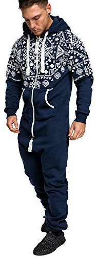 Amaci&Sons Herren Norweger Overall Jumpsuit Onesie Jogging Sportanzug Trainingsanzug Jogginganzug 3009 Navyblau S