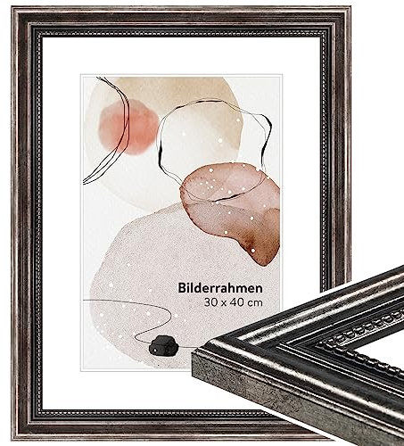 WANDStyle Bilderrahmen Metall-Optik 30x90 cm aus Holz im Barock-Stil zum Aufhängen, Posterrahmen Made in Germany - H450