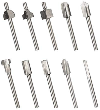 Bestgle 10Pcs Titanium Router Bits 1/8 Shank Carbide Engraving Milling Cutter Bit Set Compatible with Dremel Rotary Tools for DIY Woodworking, Carving, Trimming, Drilling