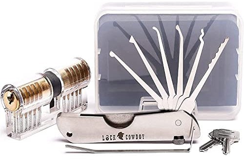 7-in-1 Set Grimaldelli Professionali per imparare ad aprire lucchetti con Serratura Porta Trasparente 2-in-1 per Allenamento by LockCowboy + 2 guide E-book in Omaggio