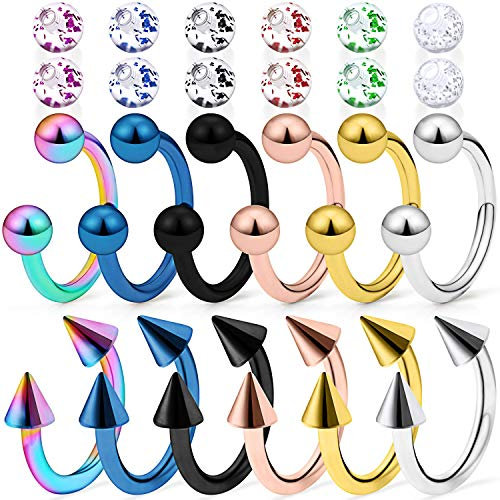 Mayhoop 12 STK 16G Chirurgenstahl Hufeisen Ring mit Kugel Spitze Helix Tragus Cartilage Piercing Ohrringe Nasenpiercing Septum Lippen Ersatzkugeln 10mm Irisieren