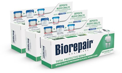 Biorepair, Total Protective Repair Zahnpasta, repariert Nagellack, Antifouling, Anti-Plaque, frischer Atem, ohne Fluor, 3 Packungen à 75 ml