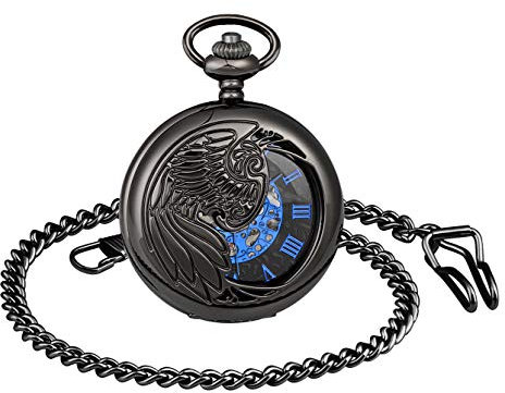 Unendlich U Herren Unisex Luxus Adler/Phönixe Retro Handaufzug Mechanische Taschenuhr Skelett Kettenuhr Pullover Halskette Geschenk für Weihnachten Vatertag