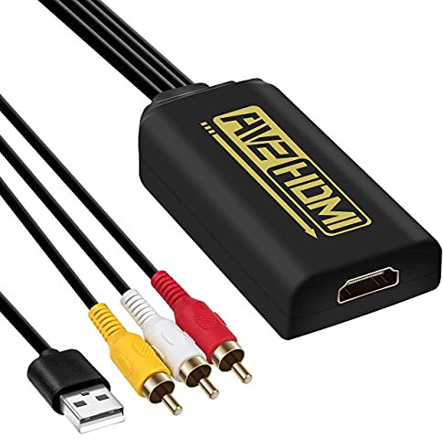 KUYIA AV to HDMI Converter,RCA to HDMI Adapter Cable With HDMI Cable,3RCA to HDMI Cable 1.2M/4ft CVBS Audio Video to HDMI 1080P Support PAL,NTSC (GOLD-BLACK)