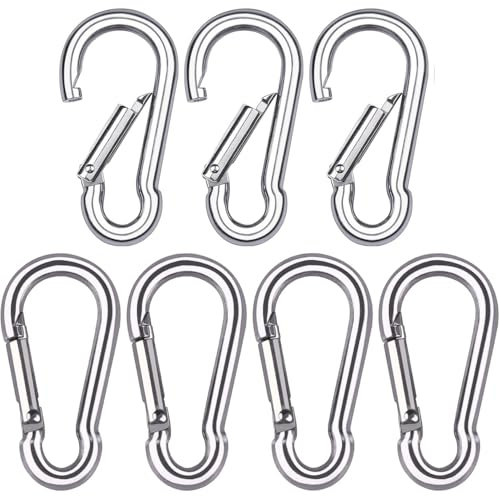 7 PCS Carabiner Heavy Duty 304 Stainless Steel M6 Carabiner Snap Hook Gauge Steel Carabine Swivel Spring Clip for Outdoor Hiking Camping Fishing (Not for Climbing)