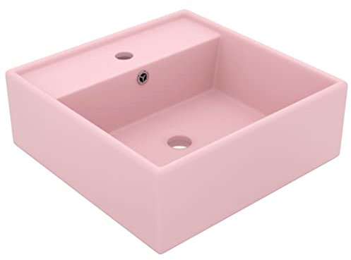 vidaXL Luxus Waschbecken Überlauf Waschtisch Aufsatzwaschbecken Waschplatz Handwaschbecken Aufsatzwaschtisch Quadratisch Matt Rosa 41x41cm Keramik