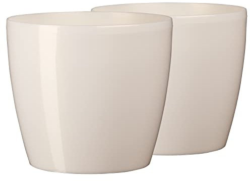 Tymar Pot de Fleurs, Pot de Plantes en Plastique, Lot de 2, Forme Ronde, Cache-Pot (Crème, ø 25 cm)