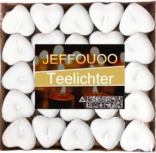 50 Herzförmige Kerzen Teelichter,Romantische Liebe Unparfümierte Teelichter Kerzen,Tropffrei & Langanhaltende Rauchlose Mini Teelicht-Kerzen für Stimmung,Romantische Deko,Pool,Hochzeit,Jubiläum(Weiß)