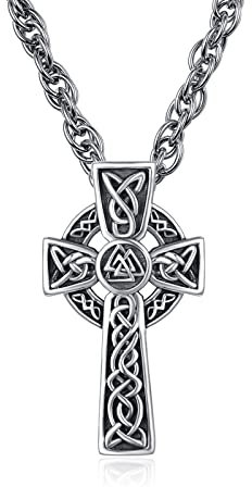 PRAYMOS 925 Sterling Silber Irish Trinity Keltischer Knoten Halsketten Kreuz Triskele Schmuck Triquetra Anhänger Kette Schmuck für Frauen Herren