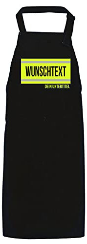 FIREFUN | Feuerwehr-Grillschürze Profi | schwarz | Silberstreifen & Untertitel Wunschtext 1-Zeilig | personalisierbar Geschenk Koch-Schürze personalisiert | Feuerwehrmann Feuerwehrfrau