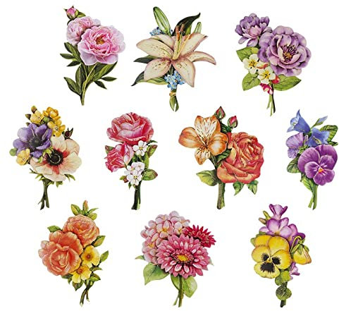 Ideen mit Herz 3-D Motive, ausgestanzt, ca. 7-10 cm, 10 Stück im Beutel | Bilder zum Basteln & Dekorieren | Grußkarten selber machen | Bildmotive für Scrapbooking & DIY-Deko (Blumensträußchen)