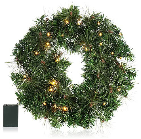 com-four® LED Türkranz Weihnachten - Adventskranz mit LED-Beleuchtung - tolle Weihnachtsdeko - 40 warmweiße LED mit Timer
