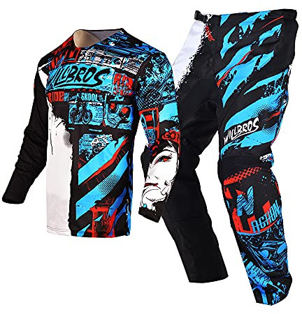 Willbros Juventud Combo de Pantalón y Camiseta de Motocross Niños MX Conjunto de Engranajes de Motocrós Niños Traje de Carreras MTB ATV Motocicleta Niños Niñas Azul YL