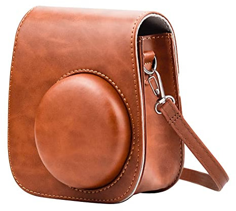 Étui pour Appareil Photo Instantané pour Instax Mini 8 Mini 9 Mini 11 Sacoche de Voyage pour Appareil Photo avec Bandoulière Réglable PU Cuir (Marron)