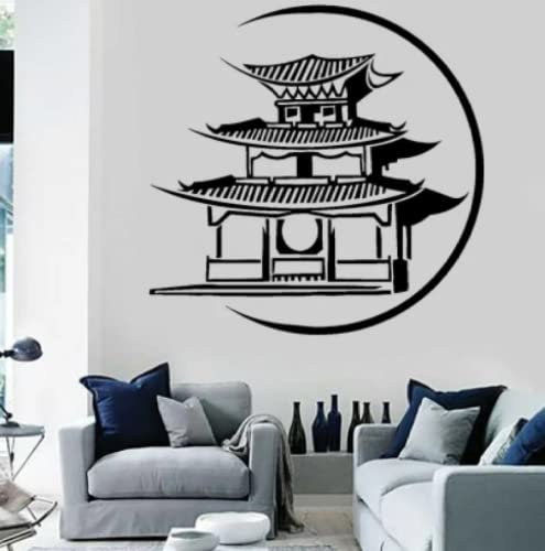 Chinesischer Tempel Wandtattoo Japanische Pagode Gebäude Haus Vinyl Aufkleber Home Kinder Mädchen Jungen Schlafzimmer Zimmer Kunstdekor Wandaufkleber43x42cm