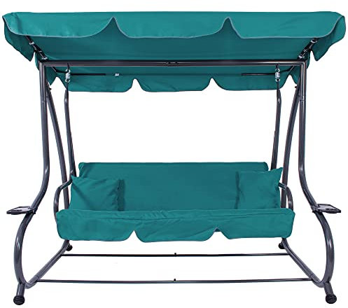 SPRINGOS 3-Sitzer Hollywoodschaukel Venedig Gartenschaukel mit Dach 193 x 163 cm Schaukelbank inkl. 2 Kissen Getränkehalter