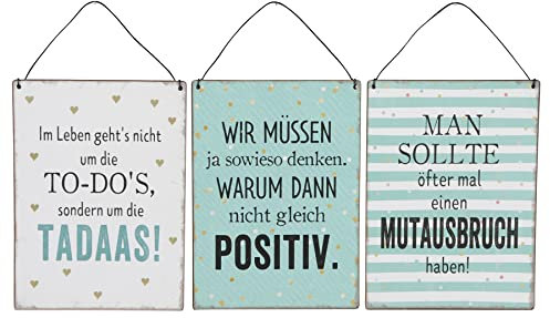 levandeo 3er Set Blechschilder H20cm Lustige Sprüche Grün Weiß Positiv Mut Wandbild Wanddeko Deko Geschenk