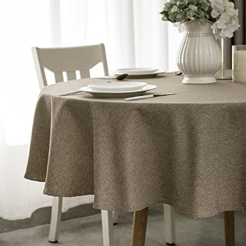 WELTRXE Tischdecke, Minimalart Tischtuch aus Polyester mit Lotuseffekt, 120cm Durchmesser Wasserabweisend Abwaschbar Tisch Decke, Rund kaffeebraun Tischwäsche für Esstisch Zuhause Hochzeit Festival