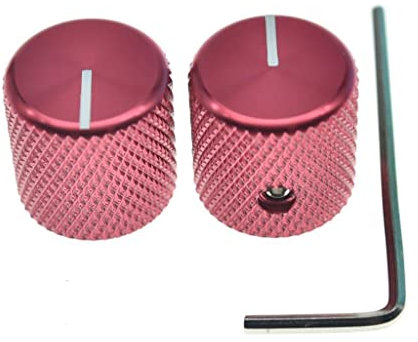KAISH 2 Stück Aluminium Metall Flat Top Gitarre Bass Knobs Gitarre Volume/Tone Control Knobs 1/4 Universal Potentiometer Pot Knobs with Indicator Line for Tele/Telecaster Red