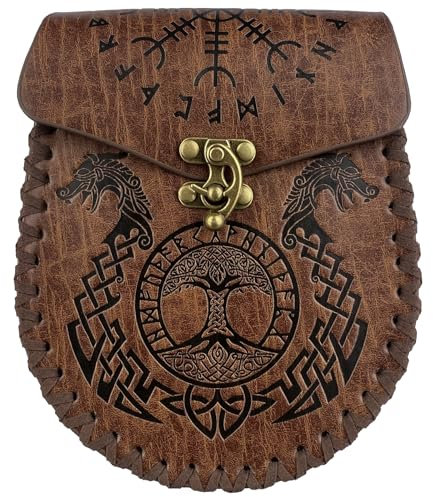 HiiFeuer Gürteltasche mit nordischer Prägung, Retro-Mittelalter-Kunstleder-Seitentasche, tragbare Vintage-Gürteltasche für LARP Ren Faire (Dragon)