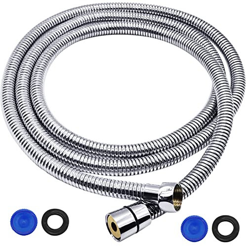 Wieat Universal Shower Hose, 2m, Stainless Steel Chrome Flexible Anti-Kink Long Hose Replacement with 2 Washers, for Bathroom Shower, Bathroom Fixtures