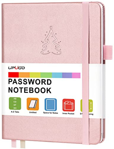 UpUGo Password Book with Alphabetical Tabs, Internet Address and Password Keeper Notebook for Computer & Website Logins, Medium Compact Size, Rose Gold