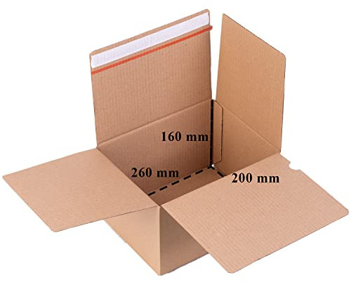 smiley pack 10 Stück Automatikboden Karton 260 x 200 x 160 mm Fix Aufrichtekarton mit Selbstklebeverschluss und Aufreißfaden Versandschachtel Versandkarton Verpackungskarton Versandbox