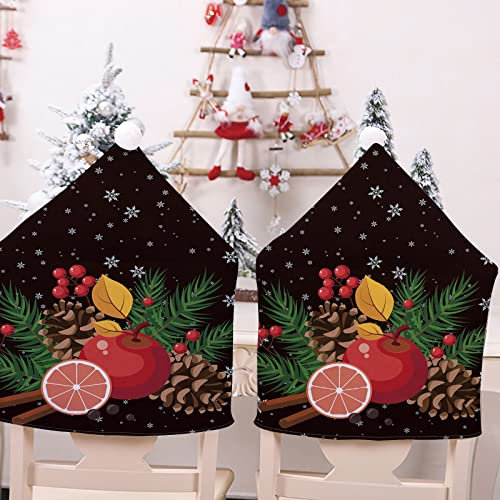 Chickwin Stuhlhussen Weihnachten 2/4/6/8er Set, Weihnachts Rentier Weihnachtsmann Stuhl-Rückenabdeckung Weihnachtsstuhlbezüge Stuhl Bezüge für Weihnachten Deko, Zuhause (Apfel,2 er Set)