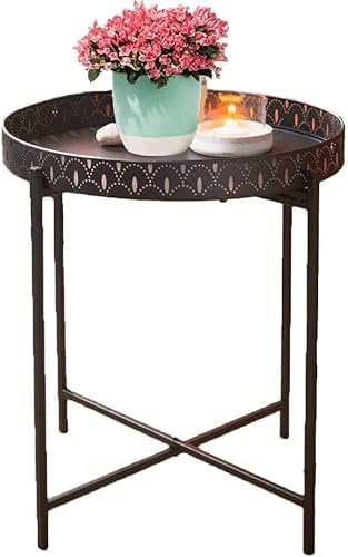 KHAPALWAK Round Tray Table, Metal Side Table, Modern Coffee Table With Tray Table Top, Living Room Furniture Display Unit For Interior Decoration