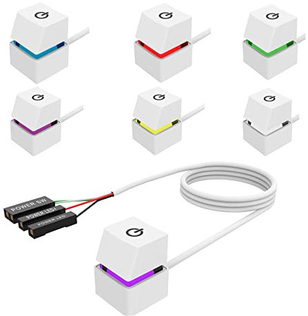 1Pcs Power Button PC Power Supply Cable,2m length Desktop Computer External Remote Start On Off Switch Button Extension Cable with White Case Colorful LED
