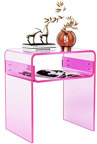 solaround Acryl Beistelltisch Nachttisch, Transparent U-Form Tisch, für Schlafzimmer Wohnzimmer, 40 x 30 x 50 cm (Rosa)