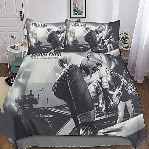 Zbeiba Bettwäsche-Set mit Likn Park Motiv 3D-Druck Bettbezug für Rock 'n' Roll Fans-Inklusive Kissenbezug-für Kind Erwachsene-Weich langlebig(A6,135x200cm+2x80x80cm)