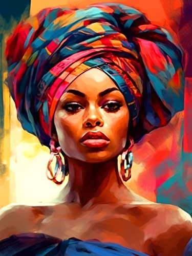 Bimkole 5D Diamond Painting DIY Kits Femme Africaine, Peinture À L'Huile Broderie Diamant Kits De Broderie Au Point De Croix Strass Rond Résine Peinture Décor à La Maison 30X40 cm