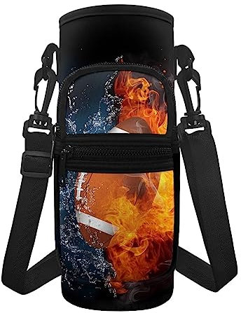 Nopersonality Water Bottle Carrier Bag Rugby Football Sling Case Holder Crossbody Bottle Pouch Holder with 2 Pockets Sports Water Bottle Accessories for Hiking Travelling Gym